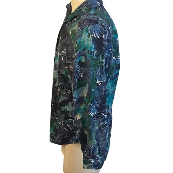 ROPER Blue and Green Shell and Leaf Pattern Button Up Long Sleeve Shirt - Picture 4 of 9